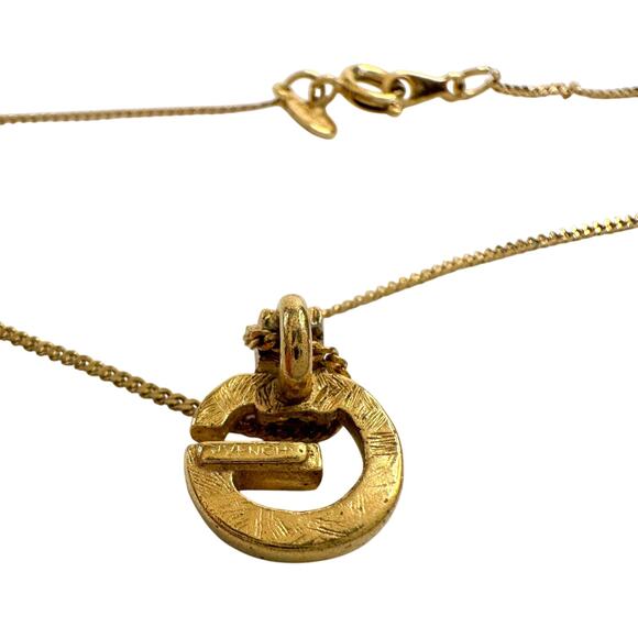 Vintage Givenchy Rounded "G" Necklace Gold Plated w Rhinestones - Picture 11 of 12